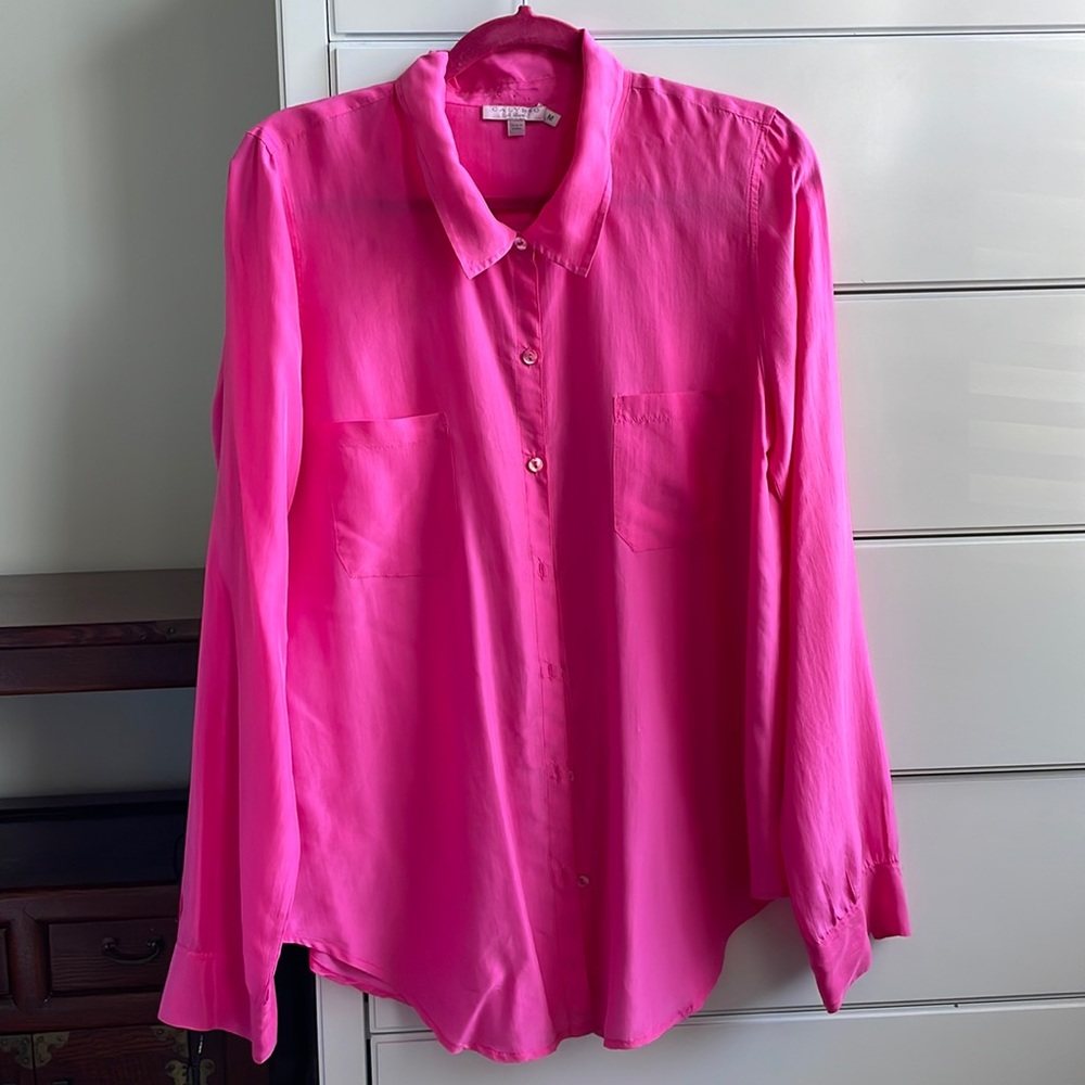 Calypso St. Barth 100% Silk Pink Button Down Tunic